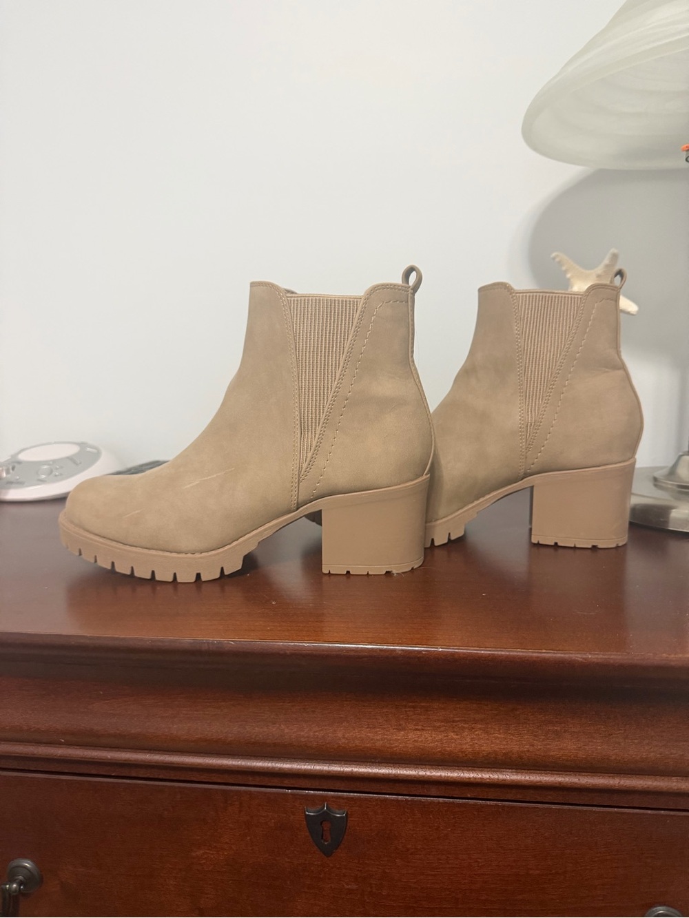 MIA Taupe Block Heel Ankle Boots